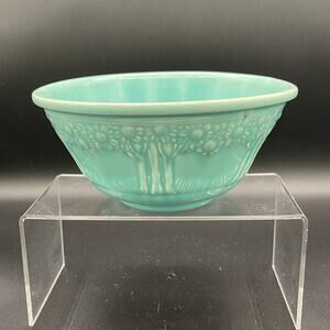 Vintage Homer Laughlin Mixing Bowl Orange / Apple Tree Pottery 8" Aqua Blue